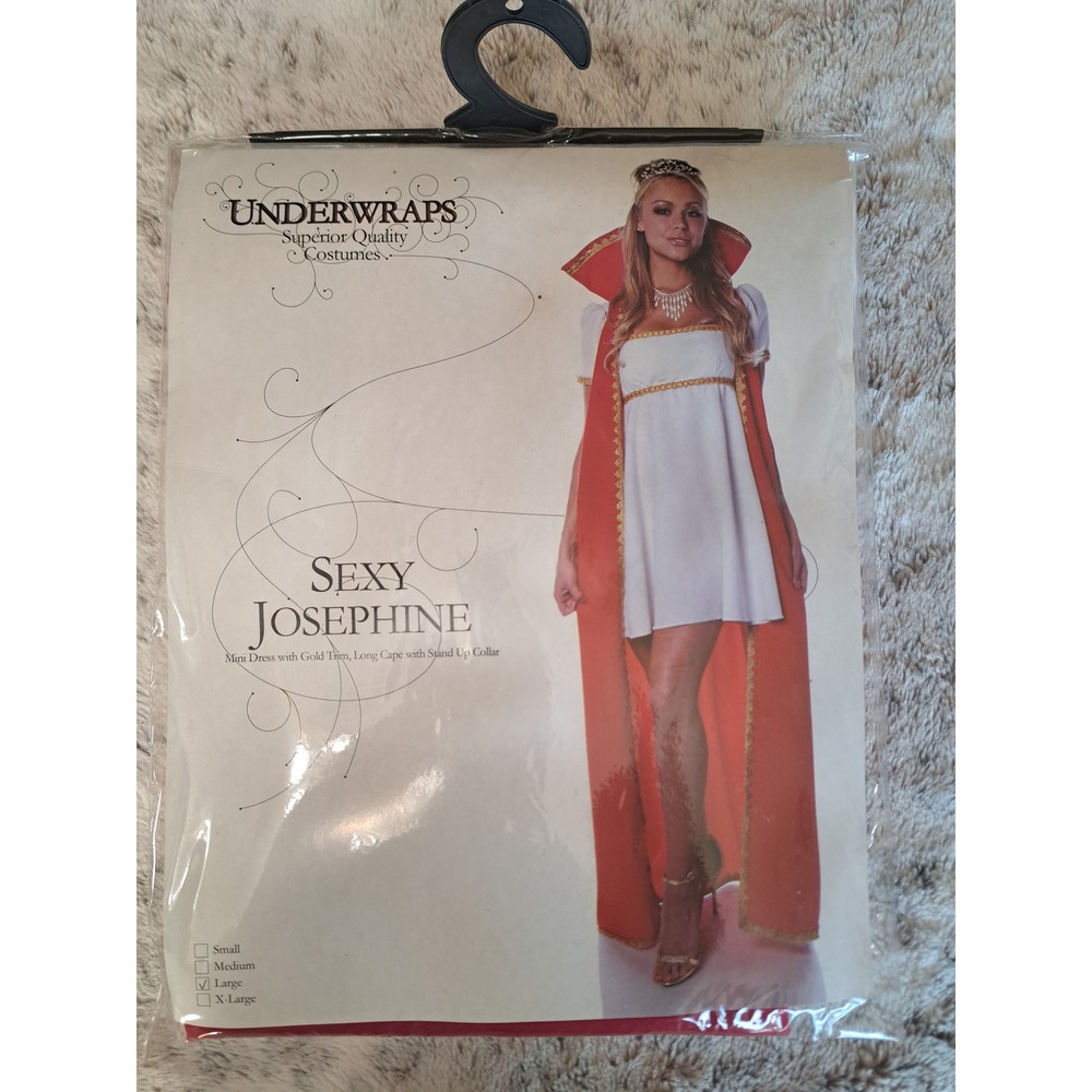 Underwraps Sexy Josephine White Mini Dress Red Cape Gold Trim Costume Size Large